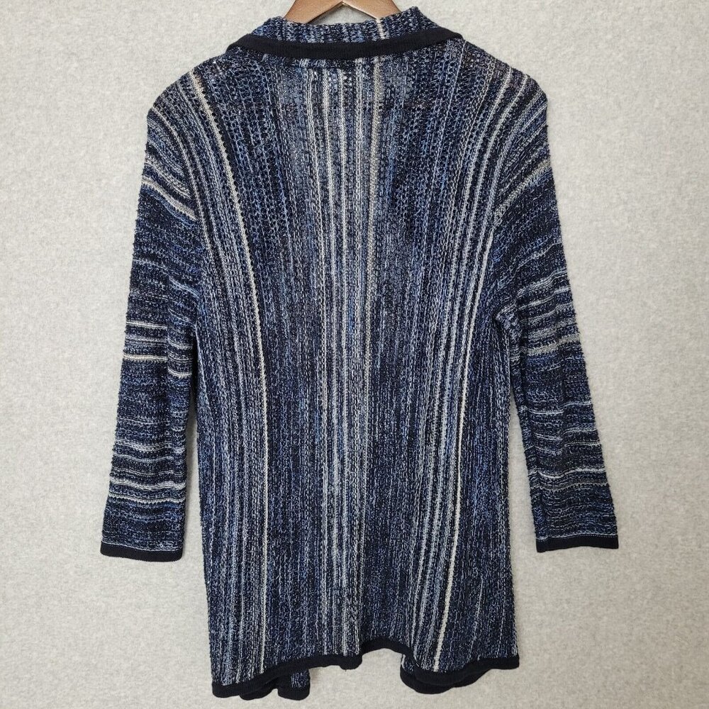 Liz Claiborne Womens Crochet Open Cardigan Size XL Navy 3/4 Sleeve Lagenlook - Picture 5 of 11